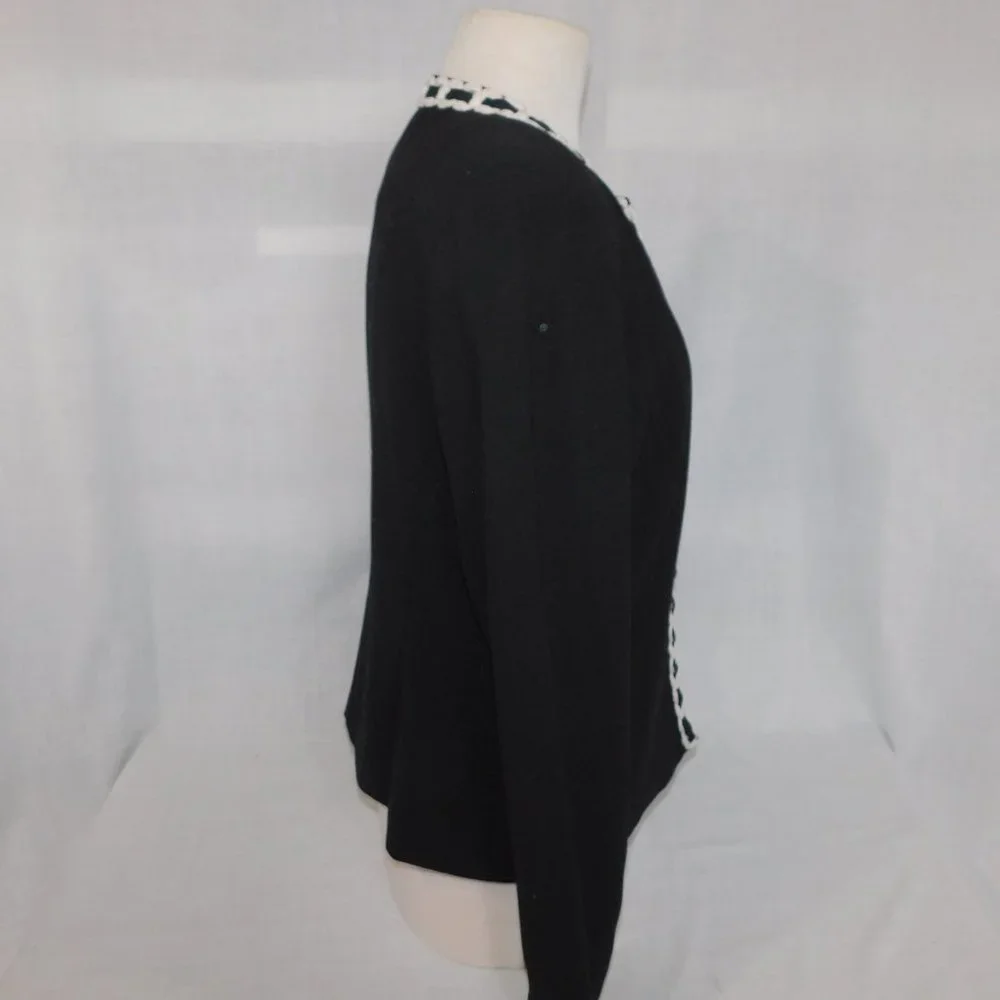 Bob Mackie Studio Womens 10 Black Open Lined Blazer with White braided Trim - Picture 6 of 9